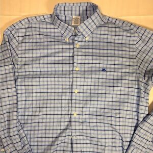 Brooks Brothers XL Blue Windowpane Plaid Button Down Shirt Non-Iron Regular Fit